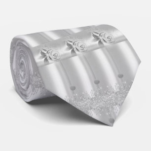 Herren Designer Krawatten Silber Rosen Drip