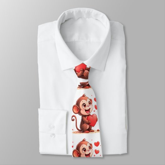 Herren Designer Ties Monkey Red Hearts Krawatte (Gebunden)