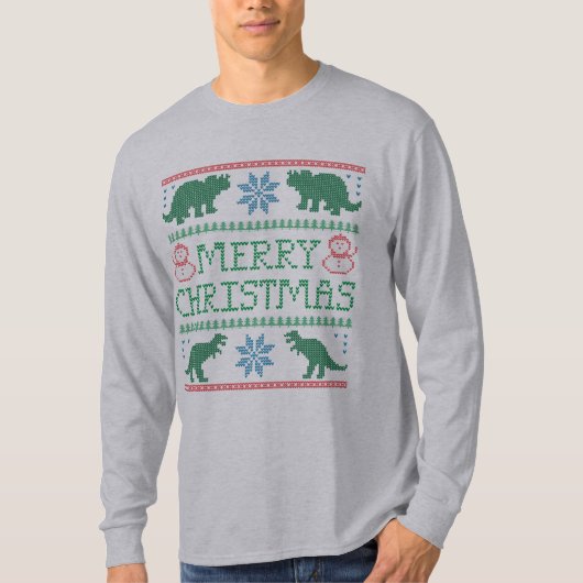 Herren Dinosaurier Langschläfer Ugly Weihnachts-T T-Shirt (Vorderseite)