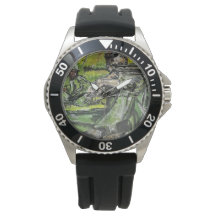 Herren Edelstahl Schwarz Gummi Armband Uhr