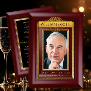 Herren Elegantes Gold Mahagoni Foto Geburtstag Einladung