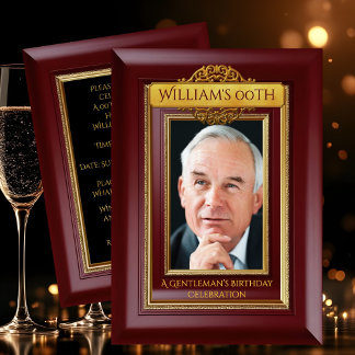 Herren Elegantes Gold Mahagoni Foto Geburtstag Einladung