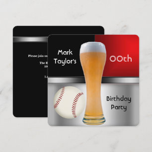 Herren Geb Tagem Geburtstagsfeier Rot Bier Basebal Einladung