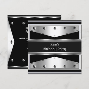 Herren Geburtstagsfeier Silber Metall Schwarz Männ Einladung