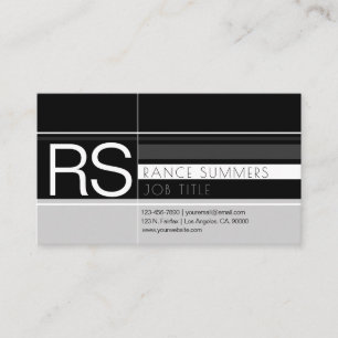 Herren geometrisches Monogramm Grau & Schwarz Visitenkarte
