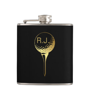 Herren-Golf-Monogramm-Schwarze und goldene Flasche Flachmann