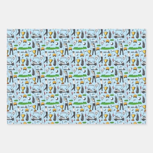 Herren Golfsport Symbole Blaues Geschenk Geschenkpapier Set (Vorderseite)