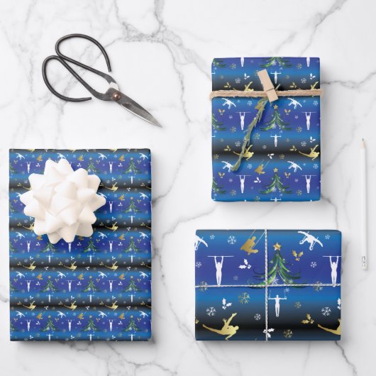 Herren Gymnastik Weihnachtsbaum Schneeflocke Geschenkpapier Set (Vorderseite)