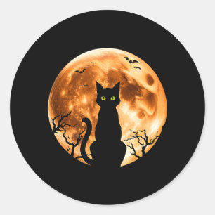 Herren Halloween Katze Mond Schwarze Katze Nacht F Runder Aufkleber
