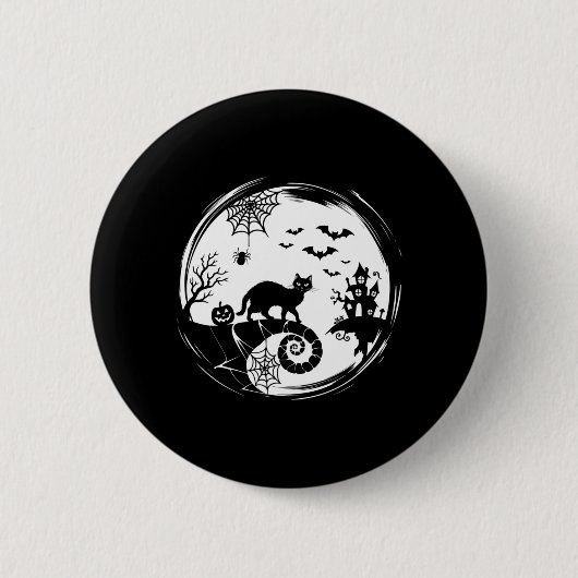 Herren Halloween Katze Spinne Fledermäuse Mond Sch Button (Vorderseite)