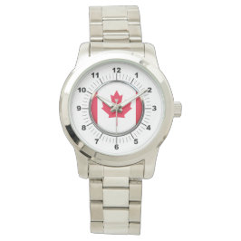 Herren Kanada Flag Oversized Silver Bracelet Watch Armbanduhr
