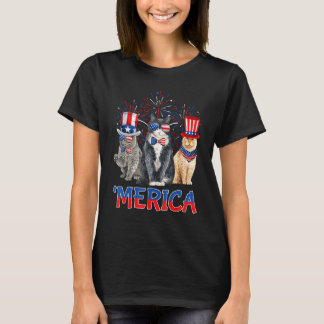 Herren Katze 4. Juli Meowica Merica Katze Mama Pap T-Shirt