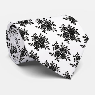 Herren Klassische Schwarz-Weiß-Rosen-Blumen-Krawat Krawatte