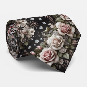 Herren Krawatte Rosa Rosen & Diamanten