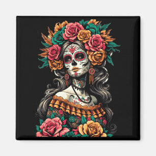 Herren La Catrina Bunter Totenkopf Mexikanischer T Magnet