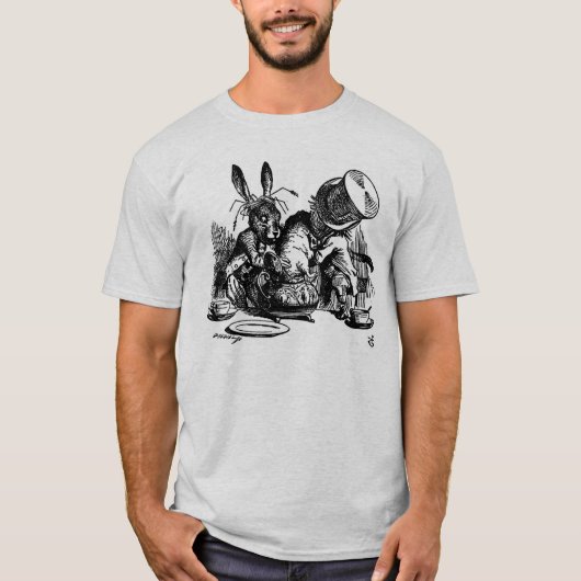 Herren Mad Hatter Dormaus im Teapot B&W T-Shirt (Vorderseite)