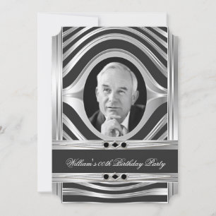 Herren Metall Silberoptik Schwarz Foto Juwel Einladung