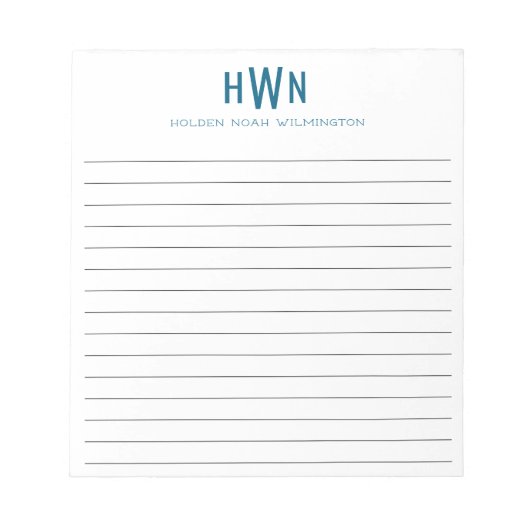 Herren Monogram Professional Navyblaue Schrift Notizblock (Vorderseite)