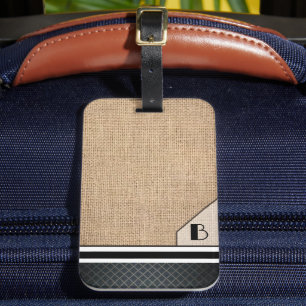 Herren-Monogramm-Burlap-Schwarzes-Diamant-Bild Gepäckanhänger