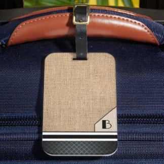 Herren-Monogramm-Burlap-Schwarzes-Diamant-Bild Gepäckanhänger
