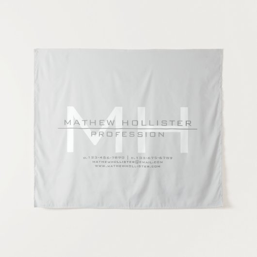 Herren-Monogramm, Grau Geschäftlich Wandteppich (Vorderseite (Horizontal))
