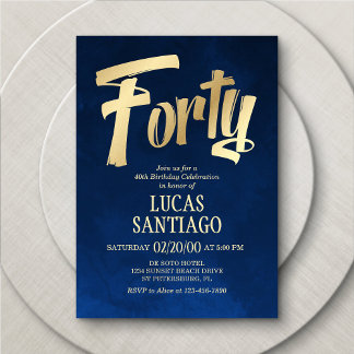 Herren Navy Gold 40. Geburtstag Einladung