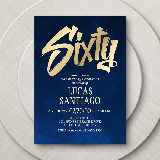 Herren Navy Gold 60. Geburtstag Einladung