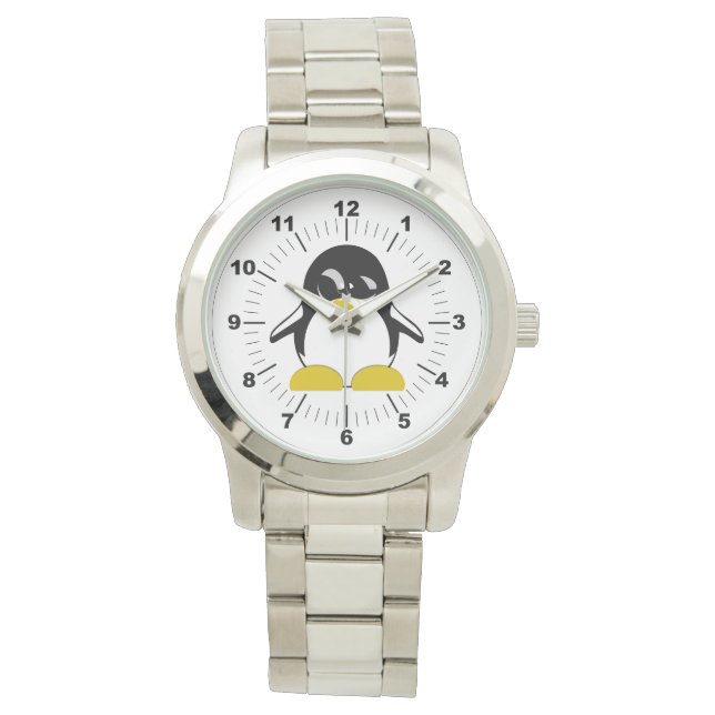 Herren Pinguin Oversized Silver Bracelet Watch Armbanduhr (Vorderseite)