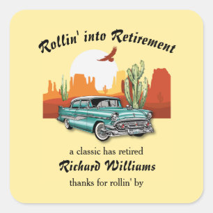 Herren Ruhestand Retro Klassisch Blau Auto Wüste Quadratischer Aufkleber