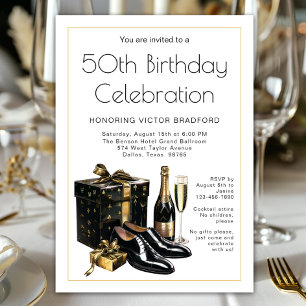Herren Schwarz Gold Formaler Geburtstag Einladung