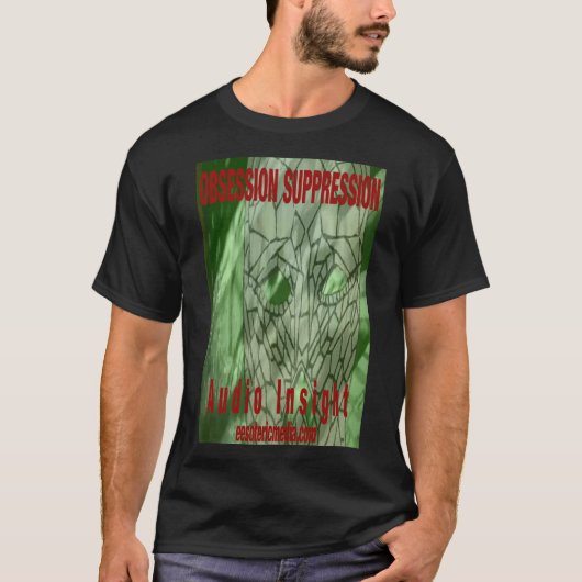 Herren Schwarz T-Shirt "Obsession Suppression". (Vorderseite)