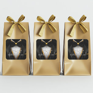 Herren Schwarze Gold-Tuxedo-Geburtstagsfeier Quadratischer Aufkleber