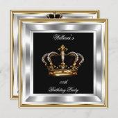 Herren Schwarzes Gold Silberner Geburtstag Prinz K Einladung (Vorne/Hinten)