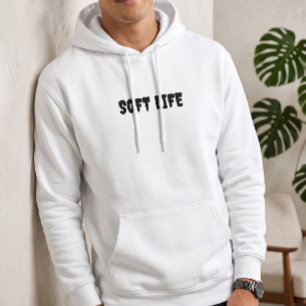 Herren Soft Life White Pullover Hoodie   Ästhetik