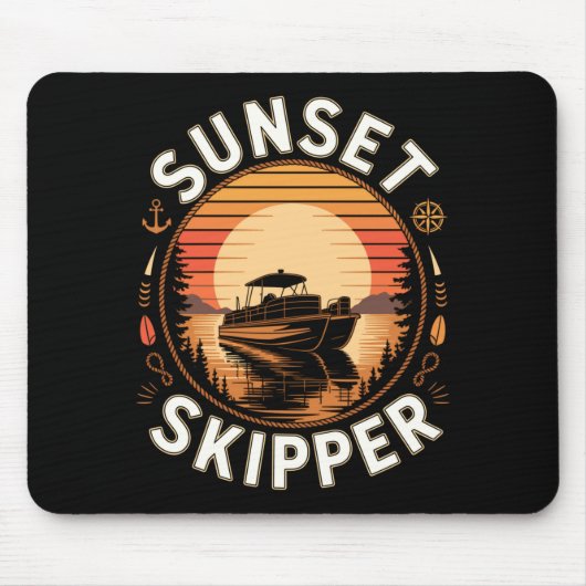 Herren Sonnenuntergang Skipper Bootfahren Pontoonb Mousepad (Vorne)