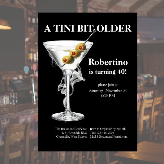 Herren Tini Bit Older Martini 40. Geburtstag Einladung