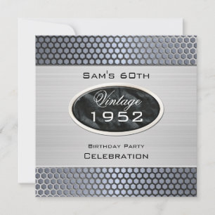 Herren Vintage 60. Silber-Metall-Look Geburtstag Einladung