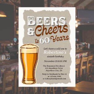 Herren Vintage Cheers & Beers Glas 60. Geburtstag Einladung