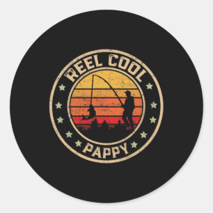 Herren Vintage Reel Cool Pappy Fisch Angeln Lustig Runder Aufkleber