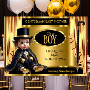 Herren-Zylinder-Baby-Party-Schwarze-Goldene-Vorhän Einladung