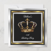 Herrenelegante Schwarze Silberne Geburtstagskrone Einladung (Vorderseite)