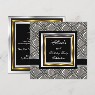 Herrenelegantes Black Gold Silver Birthday Metal 2 Einladung