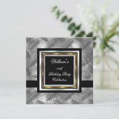 Herrenelegantes Black Gold Silver Birthday Metal Einladung (Stehend Vorderseite)