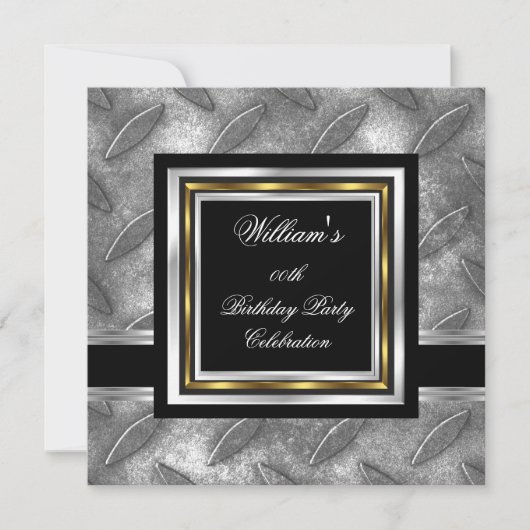 Herrenelegantes Black Gold Silver Birthday Metal Einladung (Vorderseite)