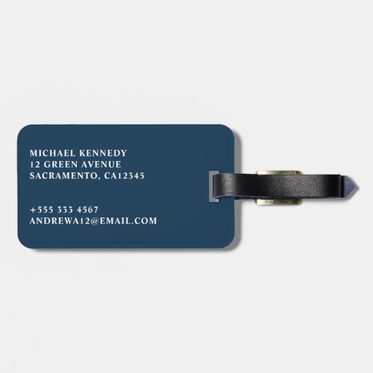 Herrenelegantes Navy Blue & Gold Monogram Gepäckanhänger (Rückseite horizontal)