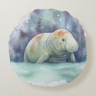 Herrenhaus, Schnee, Aquarell Rundes Kissen
