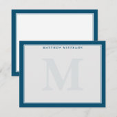 Herrenmonogramm Navy Blue Traditional Stationery Mitteilungskarte (Vorne/Hinten)