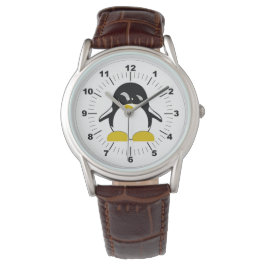Herrenpenguin, klassisch, braunes Lederband Armbanduhr