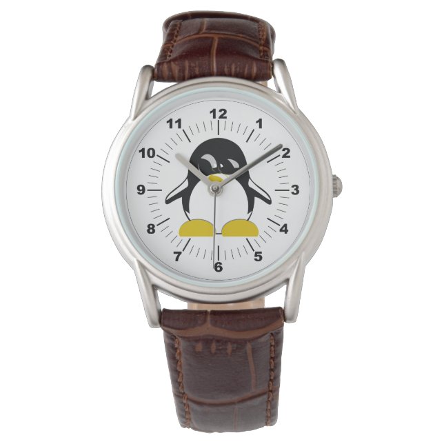 Herrenpenguin, klassisch, braunes Lederband Armbanduhr (Vorderseite)