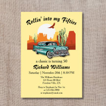 Herrenrétro Classic Blue Car Wüste 50. Geburtstag